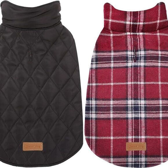 Reversible Waterproof Winter Dog Jacket Coat Plaid and solid Black Sz S NEW - Picture 1 of 7